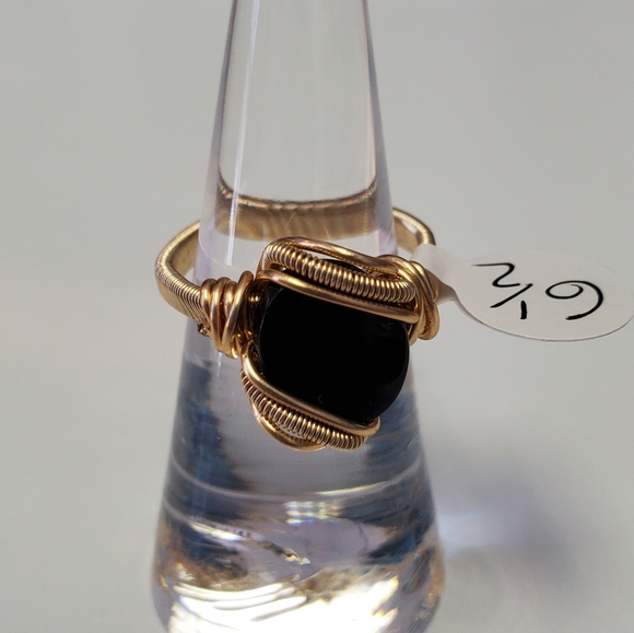 "Golden scales" Mystery Stone Handmade Wire Wrap Ring Size 6.5 - Picture 3 of 7